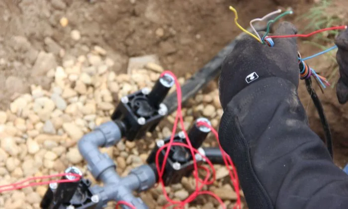 Closeup of an irrigation pipe system