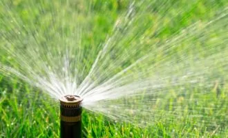 Closeup of irrigation system sprinkler