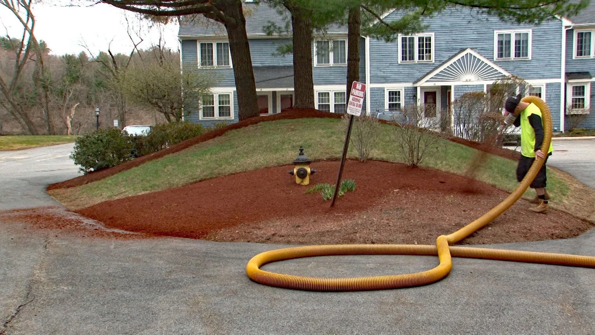 Seasonal landscaping services showing spring cleanup, summer care, fall preparation, and winter snow removal