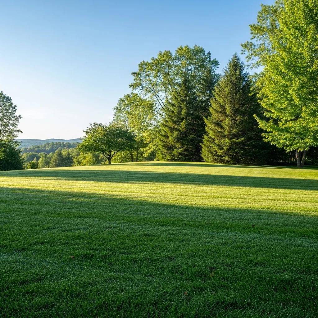 Lush green lawn in New Hampshire highlighting expert lawn care and maintenance